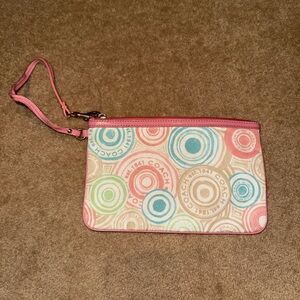 Coach Pink and Blue Circle Pattern Wristlet